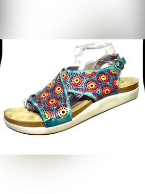 L'Artiste Spring Step Erice Sandal Slingback Buckle Leather Teal Pink Sz 11/42